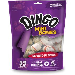 Dingo 95014 Mini Bones, Rawhide For Small/Toy Dogs, Red,14-Count