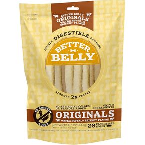 Better Belly Proteins with Real Venison Small Rolls 6 Count, Digestible Rawhide for Dogs, 4.2 OZ