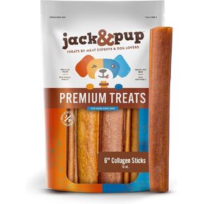 Jack&Pup 6" Beef Collagen Sticks | Rawhide Free, Long Lasting Dog Chews | Healthy Single Ingredient Treats for Medium Dogs | Bully Stick Alternative (10 Pack)