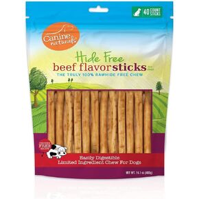 Canine Naturals Beef Chew - Rawhide Free Dog Treats - Made with Real Beef - Poultry Free Recipe - All-Natural and Easily Digestible - 40 Pack of 5 Inch Stick Chews