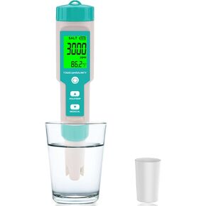 Aquarium Salt Tester -Pool Salt Tester, Versatile 5 in1 Salinity, PH, TDS, EC, and Temperature Meter, Digital Salinity Tester for Saltwater Aquarium, Accurate Salinity Meter,Grey
