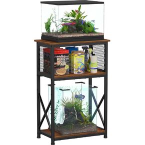Snughome Fish Tank Stand, 10 Gallon Aquarium Stand with Storage, 3 Tier Heavy Metal Fish Tank Stand Fish Tank Shelf 20.47" x 11.42" x 30.91", Rustic Brown