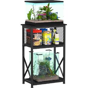Snughome Fish Tank Stand ، 10 جالون حوض السمك مع التخزين ، 3 طبقات خزان الأسماك المعدنية الثقيلة على رف خزان السمك 20.47 "× 11.42" × 30.91 "، بني ريفي