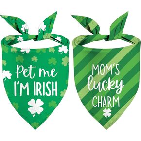St Patrick's Day Dog Bandanas - Lucky Shamrock Puppy Scarf - 2 Pcs Adjustable Triangle Double-Layer Reversible Pet Bandanas for Small Medium Large Dogs