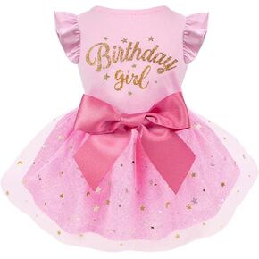 Dog Birthday Dress, Dog Tulle Dress with Big Bowknot Princess Dog Birthday Outfit Girls Doggie Dresses Clothes for Small Dog Cats Pink M
