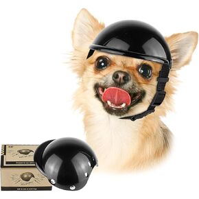 Enjoying Pet Helmet, Hard Hat for Small Dogs, Motorcycle/Bike Hat for Cat, Outdoor Riding Puppy Cap, Black, Small