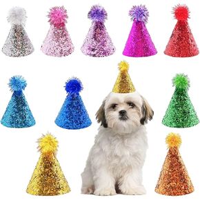 10PCS Dog Birthday Hat Set for Medium Large Breed, Dogs Cat Party Hat with Adjustable Headbands, Cute Pet Birthday Hat with Pompons for Birthday Wedding Party Decorations (Large)