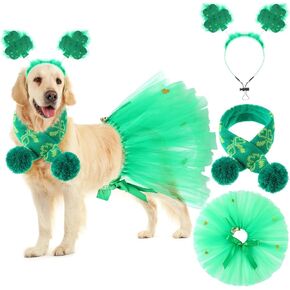 3 Pcs St Patrick's Day Dog Costume Set Including Sequins Shamrock Headband St. Patrick's Day Dog Tutu Dress Cute Pet Tutu Green Irish Pet Scarf for Medium Dogs Holiday Outfit Accessory in Kuwait