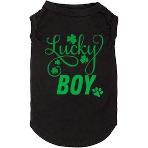 Dog Apparel Lucky Boy Letter Print Clover Shirts for Small Large Dog Vest Puppy Gift St Patrick's Day Costume (Medium, Green01)