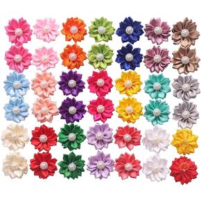 YAKA 40PCS(20Paris) Cute Dog Hair Bows with Rubber Bands Pearls Flowers Topknot Dog Bows Pet Grooming Products 20 Colors