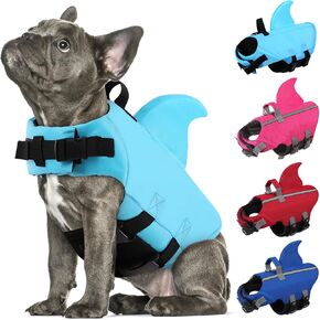 SUNFURA Shark Dog Life Jacket XS, Puppy Swimming Vest for Boating with High Buoyancy, Reflective Pet Life Preserver French Bulldog Safety Vest Swimsuit for Small Dogs, Dark Blue XS