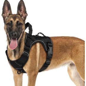 WINGOIN Tactical Dog Harness for Large Dogs, Heavy Duty No Pull Dog Harness with Handle, Adjustable Reflective Military K9 German Shepherd Big Size Dog Vest for Training, Walking, Hiking, Green (L)