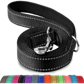 Joytale Double-Sided Reflective Dog Leash, 6 FT/5 FT/4 FT, Padded Handle Nylon Heavy Duty Leashes for Medium & Large Dogs Walking, Black, 6FT
