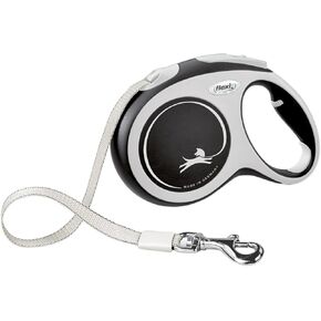 FLEXI® New Comfort Tape Retractable Dog Leash for Large Dogs Upto 110 lbs. – 26 ft., Nylon, Grey/Black| Tangle Free Pet Walking Leash with One-Handed Brake, Pause, Lock |German Quality Product