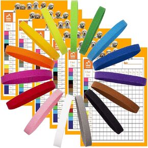 GAMUDA Newborn Puppy Collars, Record Keeping Charts, Super Soft Nylon Whelping Puppy Collars, Adjustable Litter Collars for Pups Assorted Colors, Identification Collars (13.80 inches, Solid)