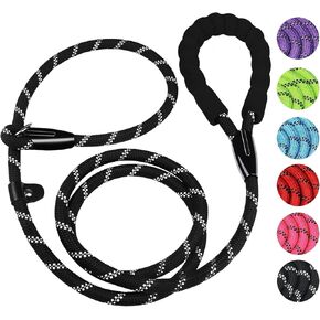 Dog Leash, 6 FT Heavy Duty Dog Leash, Durable Premium Quality Strong Rope Slip Leash with Comfortable Padded Handle and Highly Reflective Threads for Small Medium and Large Dogs, (Black)