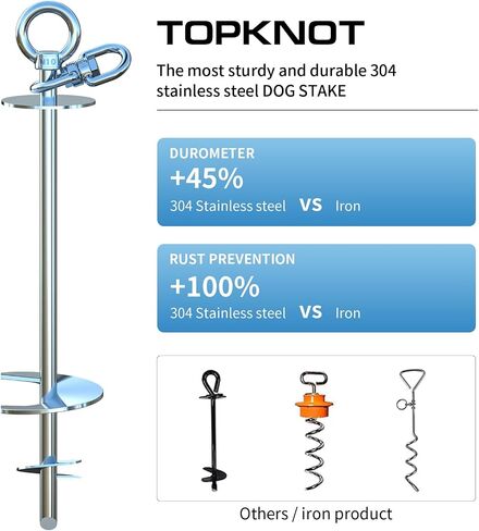 TOPKNOT Dog Tie Out Cable and Stake,360°Swivel Dog Run Anchor，with 30FT Heavy Duty Cable- No Tangle,Dog Runner for Yard - Up to 150LBS,Ideal for Outdoor Camping in Saudi Arabia