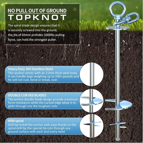 TOPKNOT Dog Tie Out Cable and Stake,360°Swivel Dog Run Anchor，with 30FT Heavy Duty Cable- No Tangle,Dog Runner for Yard - Up to 150LBS,Ideal for Outdoor Camping in Saudi Arabia
