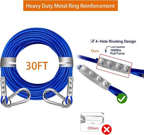 TOPKNOT Dog Tie Out Cable and Stake for Camping,360°Swivel Dog Run- No Tangle,with 30FT Heavy Duty Cable,Dog Runner for Yard Rust Proof Can Hold 2 Dogs- Up to 150LBS,Ideal for Outdoor Camping in Kuwait
