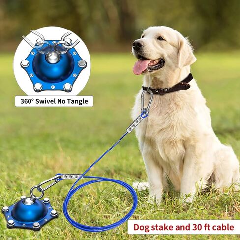 TOPKNOT Dog Tie Out Cable and Stake for Camping,360°Swivel Dog Run- No Tangle,with 30FT Heavy Duty Cable,Dog Runner for Yard Rust Proof Can Hold 2 Dogs- Up to 150LBS,Ideal for Outdoor Camping in Kuwait