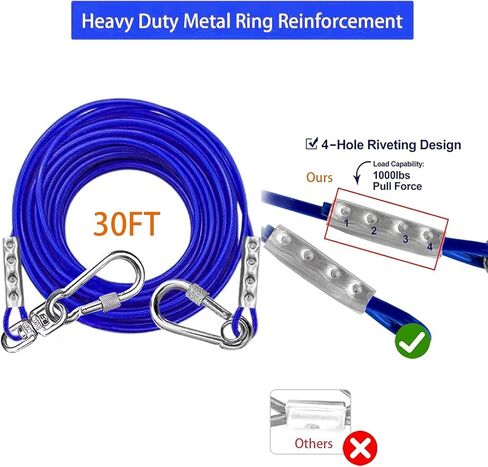 TOPKNOT Dog Tie Out Cable and Stake for Camping,360°Swivel Dog Run- No Tangle,with 30FT Heavy Duty Cable,Dog Runner for Yard Rust Proof Can Hold 2 Dogs- Up to 150LBS,Ideal for Outdoor Camping in Kuwait