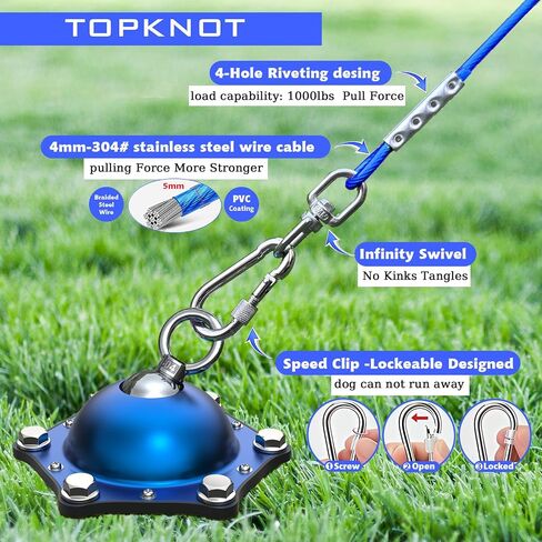 TOPKNOT Dog Tie Out Cable and Stake for Camping,360°Swivel Dog Run- No Tangle,with 30FT Heavy Duty Cable,Dog Runner for Yard Rust Proof Can Hold 2 Dogs- Up to 150LBS,Ideal for Outdoor Camping in Kuwait