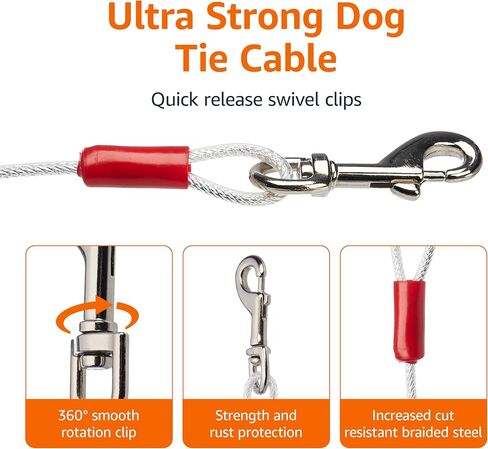 Amazon Basics Tie-Out Cable for Dogs up to 90lbs, 25 Feet, White in Kuwait