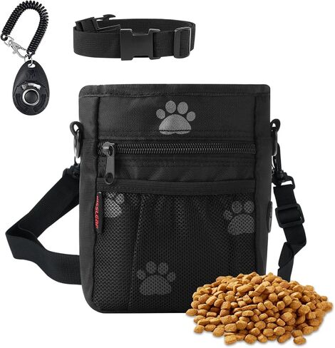 kissleaf Dog Treat Pouch, Magnetic Closure, Dog Clicker- Black Pattern in Saudi Arabia