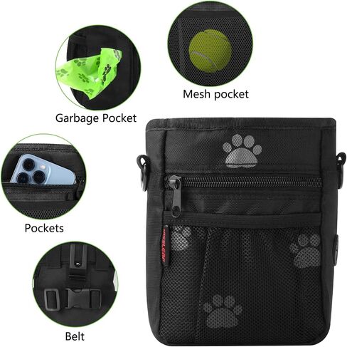 kissleaf Dog Treat Pouch, Magnetic Closure, Dog Clicker- Black Pattern in Saudi Arabia