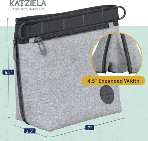 Katziela قابلة للتوسيع للحيوانات الأليفة حقيبة - حقيبة معالجة الكلب الحرة ، إغلاق المغناطيس السريع - حقيبة معالجة الكلب المضادة للانسكاب - أكياس علاج للتدريب على الحيوانات الأليفة ، حزام الكتف القابل للتعديل ومقطع الحزام (أسود) in Kuwait