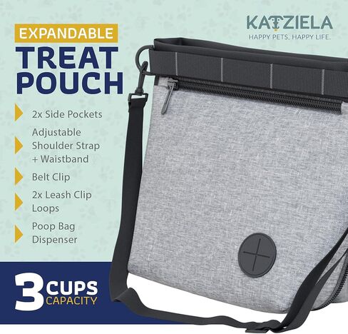 Katziela قابلة للتوسيع للحيوانات الأليفة حقيبة - حقيبة معالجة الكلب الحرة ، إغلاق المغناطيس السريع - حقيبة معالجة الكلب المضادة للانسكاب - أكياس علاج للتدريب على الحيوانات الأليفة ، حزام الكتف القابل للتعديل ومقطع الحزام (أسود) in Kuwait
