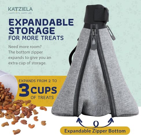 Katziela قابلة للتوسيع للحيوانات الأليفة حقيبة - حقيبة معالجة الكلب الحرة ، إغلاق المغناطيس السريع - حقيبة معالجة الكلب المضادة للانسكاب - أكياس علاج للتدريب على الحيوانات الأليفة ، حزام الكتف القابل للتعديل ومقطع الحزام (أسود) in Kuwait