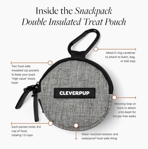 Snackpack Double Insulated Dog Treat Pouch - Holds 1.5 Cups - Dog Training and Walks Snack Bag, Two Pockets for Dry or Wet Treats, Attaches to Leash, Belt, or Bag - Graphite in Saudi Arabia