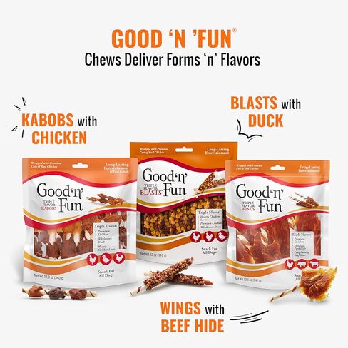 Good 'N' Fun Triple Flaver Ribs ، وجبة خفيفة من الجلد الخام لجميع الكلاب in Kuwait