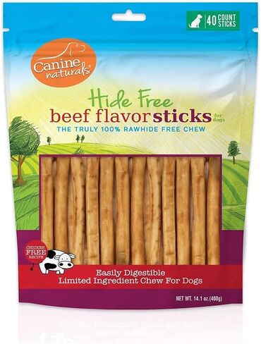Canine Naturals Rawhide Free Beef Receipe Dog Chews, Sticks, 40 Count in Kuwait