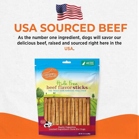 Canine Naturals Rawhide Free Beef Receipe Dog Chews, Sticks, 40 Count in Kuwait