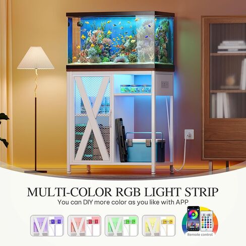 حامل خزان الأسماك Yitahome مع منافذ الطاقة وضوء LED ، من 20 إلى 29 جالونًا من الحوض المعدني مع خزانة لإكسسوارات أسماك لتخزين خزان السلاحف ، الزواحف terrarium ، سعة 350 رطلاً ، أبيض in Kuwait