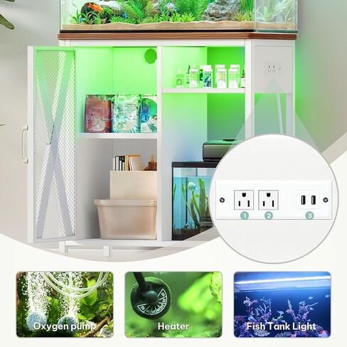 حامل خزان الأسماك Yitahome مع منافذ الطاقة وضوء LED ، من 20 إلى 29 جالونًا من الحوض المعدني مع خزانة لإكسسوارات أسماك لتخزين خزان السلاحف ، الزواحف terrarium ، سعة 350 رطلاً ، أبيض in Kuwait