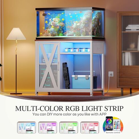 حامل خزان الأسماك Yitahome مع منافذ الطاقة وضوء LED ، من 20 إلى 29 جالونًا من الحوض المعدني مع خزانة لإكسسوارات أسماك لتخزين خزان السلاحف ، الزواحف terrarium ، سعة 350 رطلاً ، أبيض in Kuwait