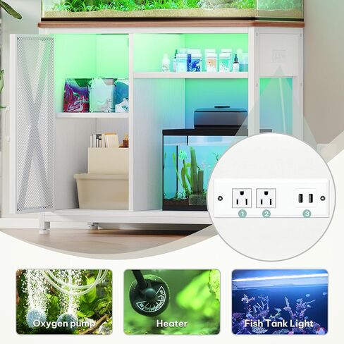 حامل خزان الأسماك Yitahome مع منافذ الطاقة وضوء LED ، من 20 إلى 29 جالونًا من الحوض المعدني مع خزانة لإكسسوارات أسماك لتخزين خزان السلاحف ، الزواحف terrarium ، سعة 350 رطلاً ، أبيض in Kuwait