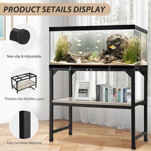 10-20 Gallon Fish Tank Stand, Metal Aquarium Stand with Adjustable Non-Slip Foot and Wooden Shelf, Reptile Tank Stand Easy to Assemble for Home Office, Firm and Steady(Tank not Included) in Saudi Arabia