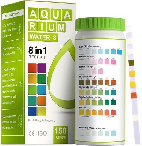 AAwipes 8-in-1 Aquarium Test Kit for Fish Tanks - Quick & Accurate Water Testing Strips for Aquariums & Ponds. Tests pH, Ammonia, Alkalinity, Hardness, Chlorine, etc. (K02-50) in Kuwait