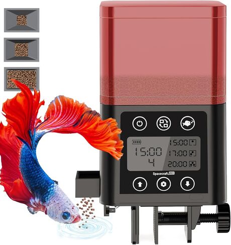 Automatic Fish Feeder for Aquarium, 320ML LCD Display Fish Feeder Automatic Dispenser Moisture-Proof Fish Food Vacation Feeder Automatic Turtle Feeder with Timer for for Pellets Flakes Strips (Black) in Saudi Arabia