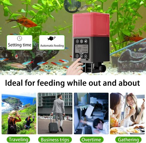 Automatic Fish Feeder for Aquarium, 320ML LCD Display Fish Feeder Automatic Dispenser Moisture-Proof Fish Food Vacation Feeder Automatic Turtle Feeder with Timer for for Pellets Flakes Strips (Black) in Saudi Arabia