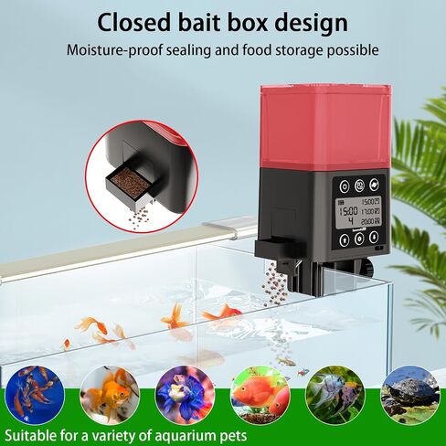 Automatic Fish Feeder for Aquarium, 320ML LCD Display Fish Feeder Automatic Dispenser Moisture-Proof Fish Food Vacation Feeder Automatic Turtle Feeder with Timer for for Pellets Flakes Strips (Black) in Saudi Arabia