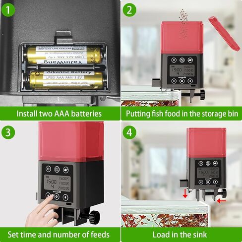 Automatic Fish Feeder for Aquarium, 320ML LCD Display Fish Feeder Automatic Dispenser Moisture-Proof Fish Food Vacation Feeder Automatic Turtle Feeder with Timer for for Pellets Flakes Strips (Black) in Saudi Arabia