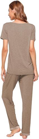 WiWi Viscose from Bamboo Womens Pajamas Set Soft V Neck Sleepwear Short Sleeve Top with Pant Lightweight S-3X in Kuwait