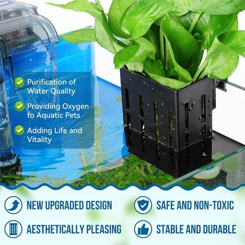 Upgraded Aquarium Plant Holder with Hooks and Suction Cups for Fish Tank Aquaponic Plant Cultivation and Aquascape Decorations (Black) in Saudi Arabia