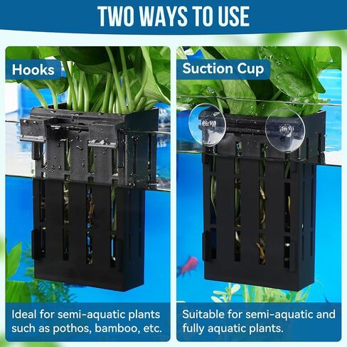 Upgraded Aquarium Plant Holder with Hooks and Suction Cups for Fish Tank Aquaponic Plant Cultivation and Aquascape Decorations (Black) in Saudi Arabia