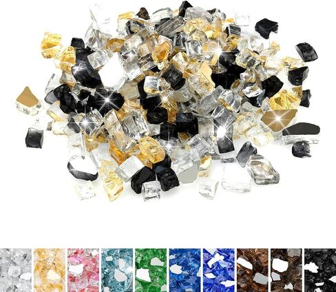 Mr. Fireglass 10 Pounds Blended Fire Glass - 1/4 Inch Mixed Colored High Luster Reflective Tempered Fireglass Rocks for Fireplace Fire Pit Table and Landscaping, Light Green+Onyx Black+Platinum in Saudi Arabia